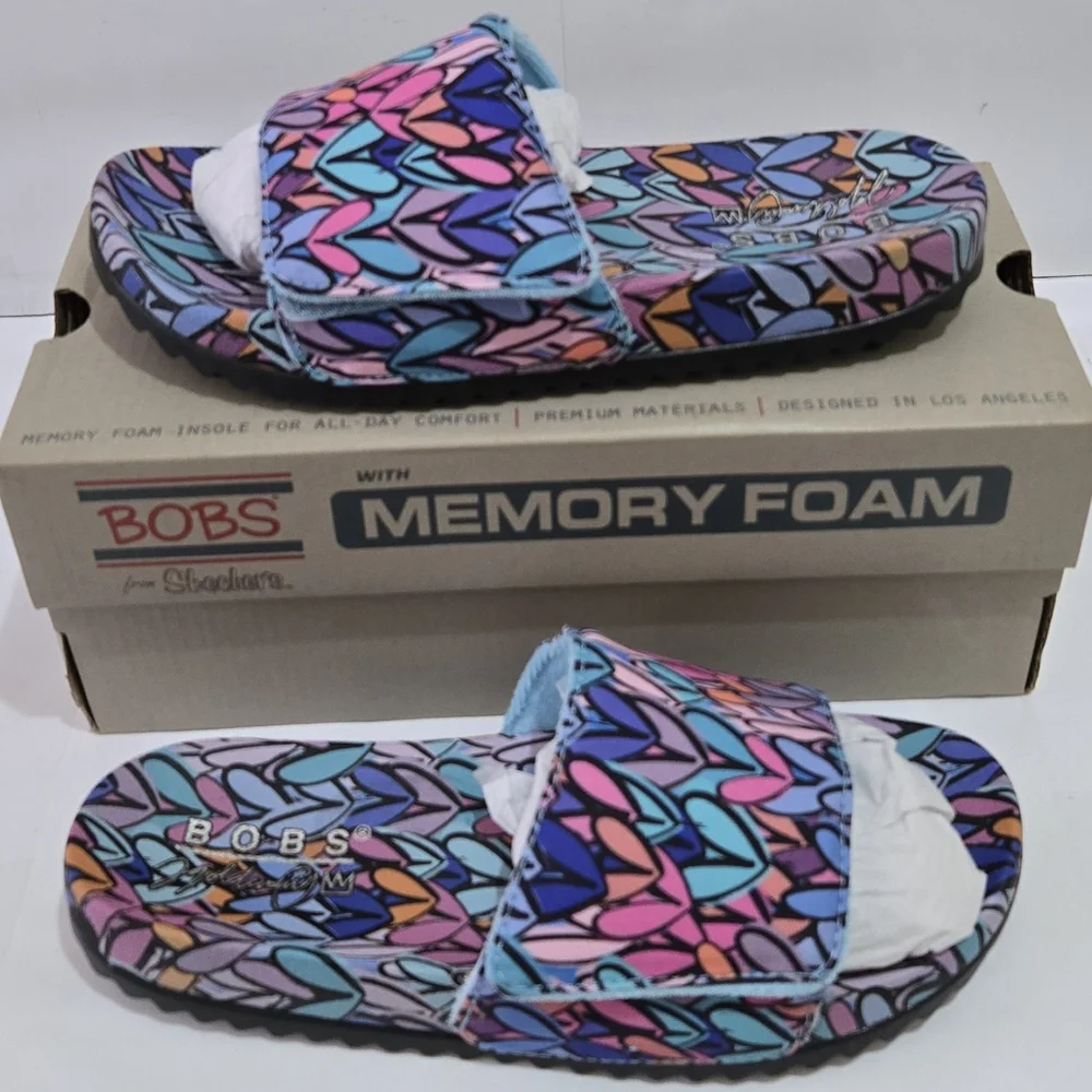 Skechers‎ Women's BOBS JGoldcrown Love Slide Sandals Colorful Hearts